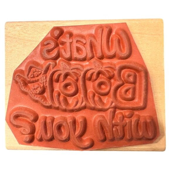 VTG Halloween Darcie Hunter 1994 "Whats Boo With You?" Wooden Rubber Stamp - Picture 2 of 4